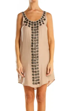 Beige Sequin Classic Shift Dress