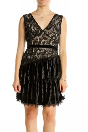 Black Lace and Velvet Tiered Mini Dress