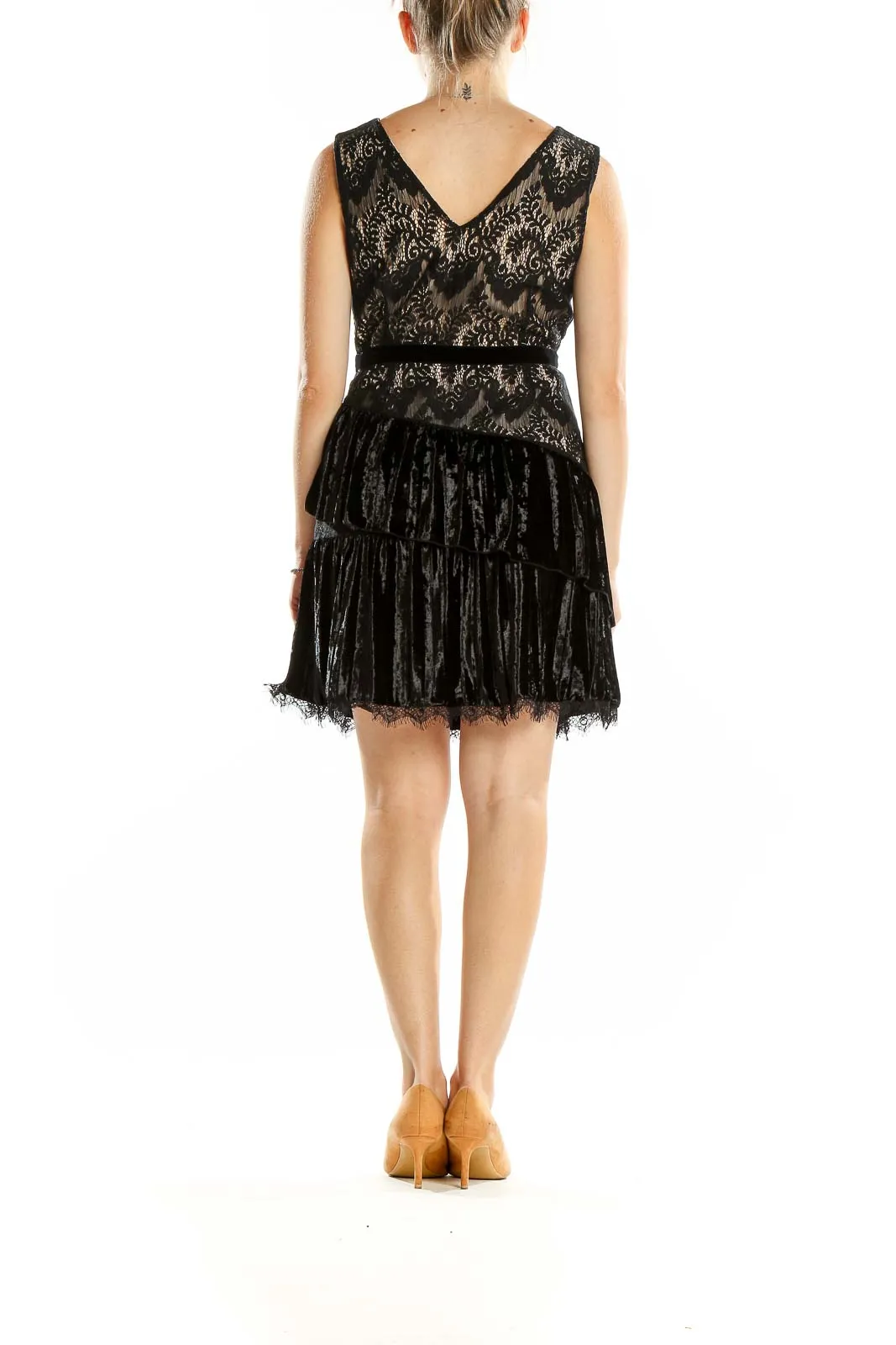 Black Lace and Velvet Tiered Mini Dress