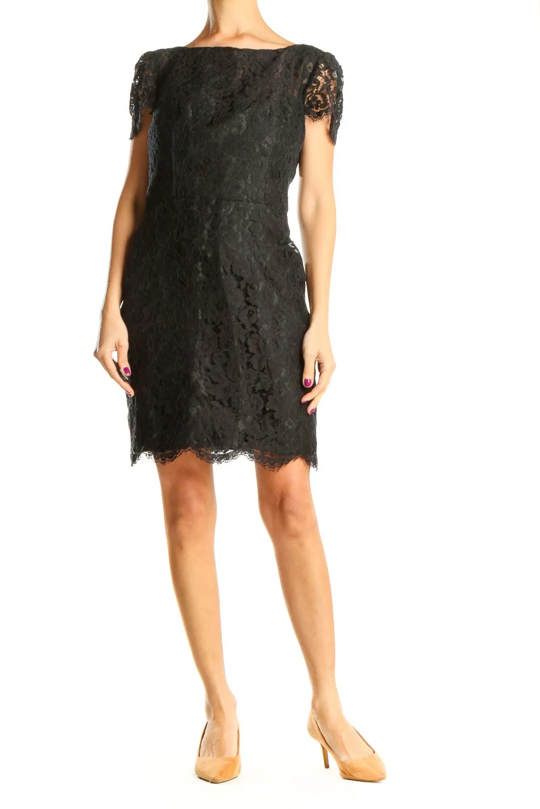 Black Lace Cocktail Sheath Dress