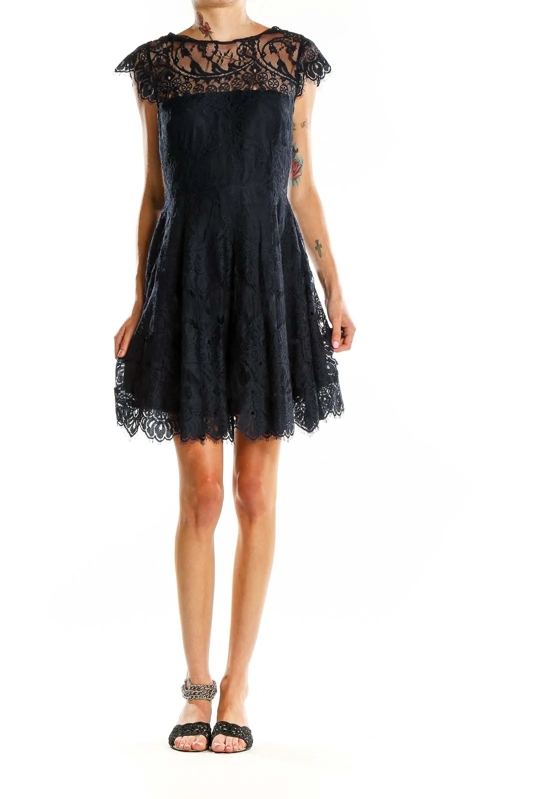 Black Lace Fit-and-Flare Cocktail Dress