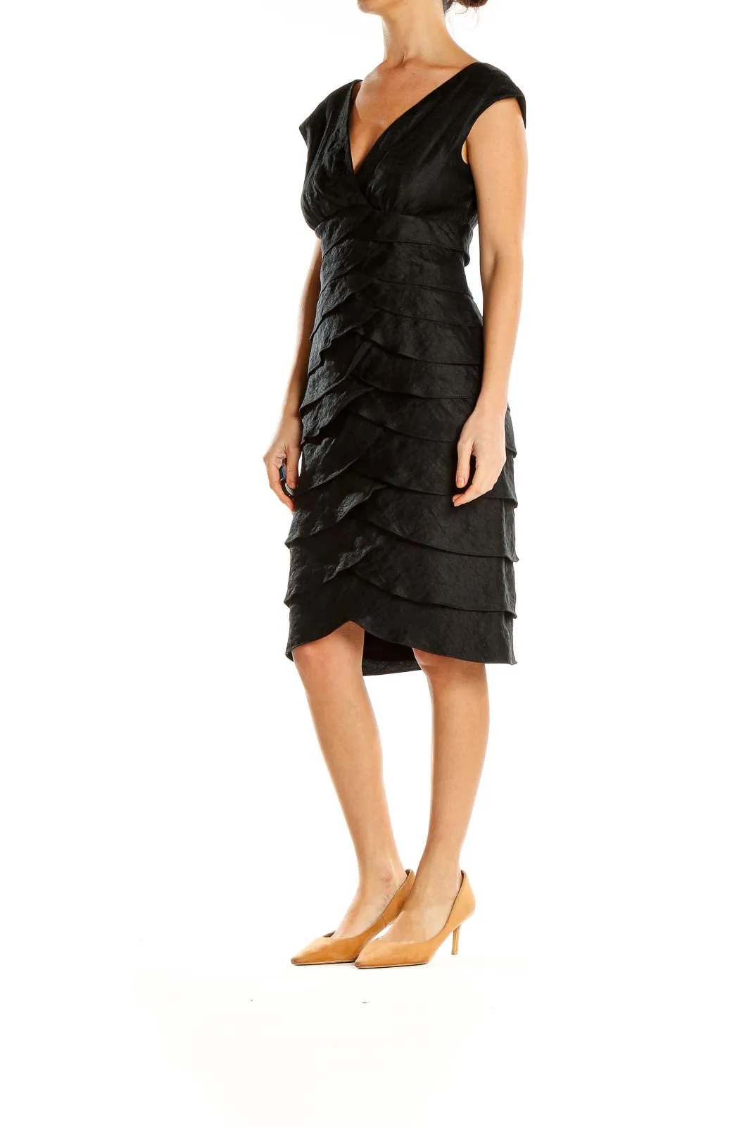 Black Retro Layer Detail Sheath Dress