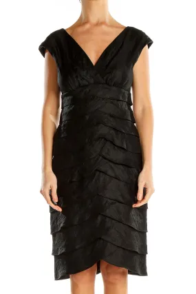 Black Retro Layer Detail Sheath Dress