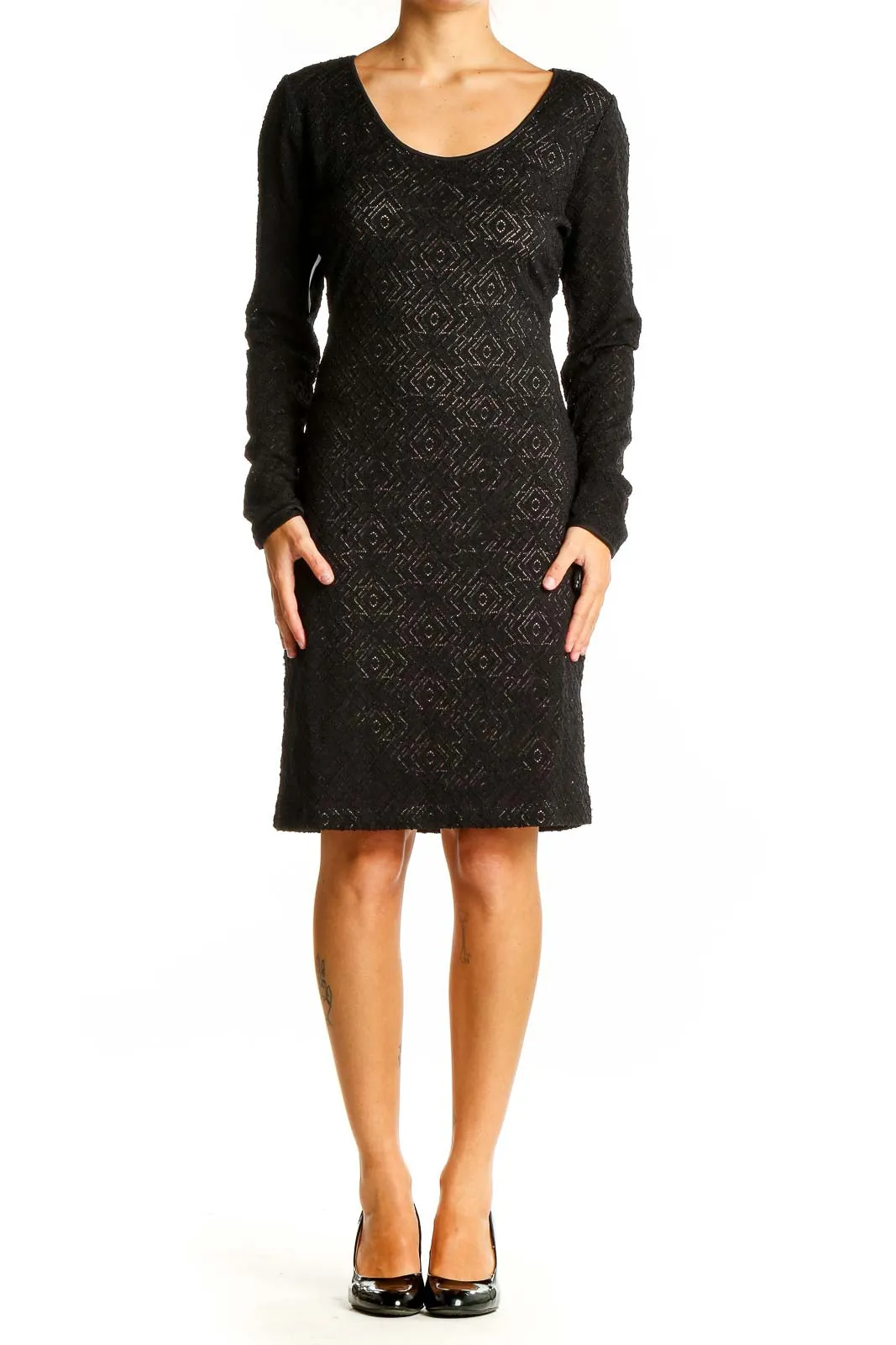 Black Textured Knit Bodycon Dress