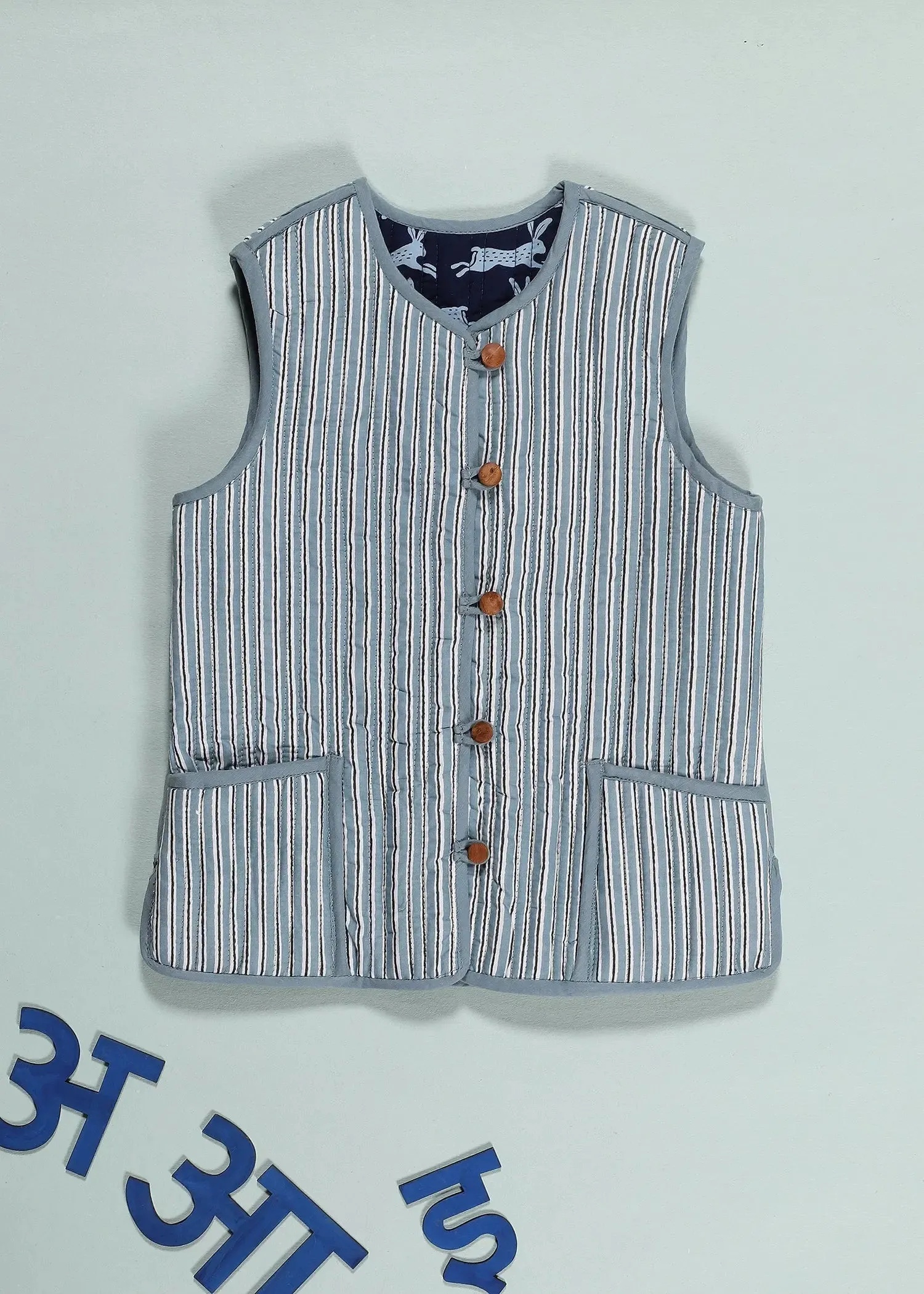 Blue & Iris Quilted Cotton Reversible Bundi Jacket Unisex (0-12 Years)