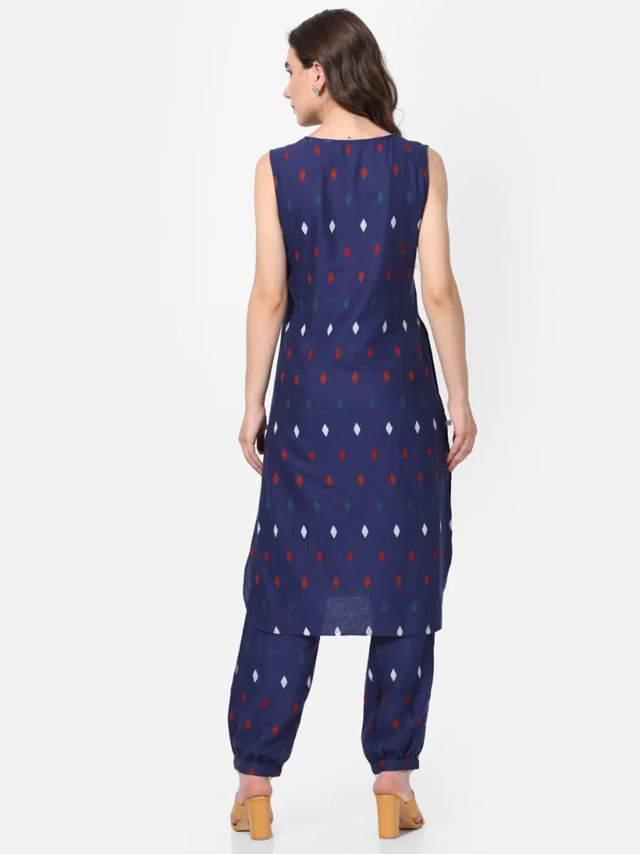 Blue Geometrical Printed Kurta With Harem Pant