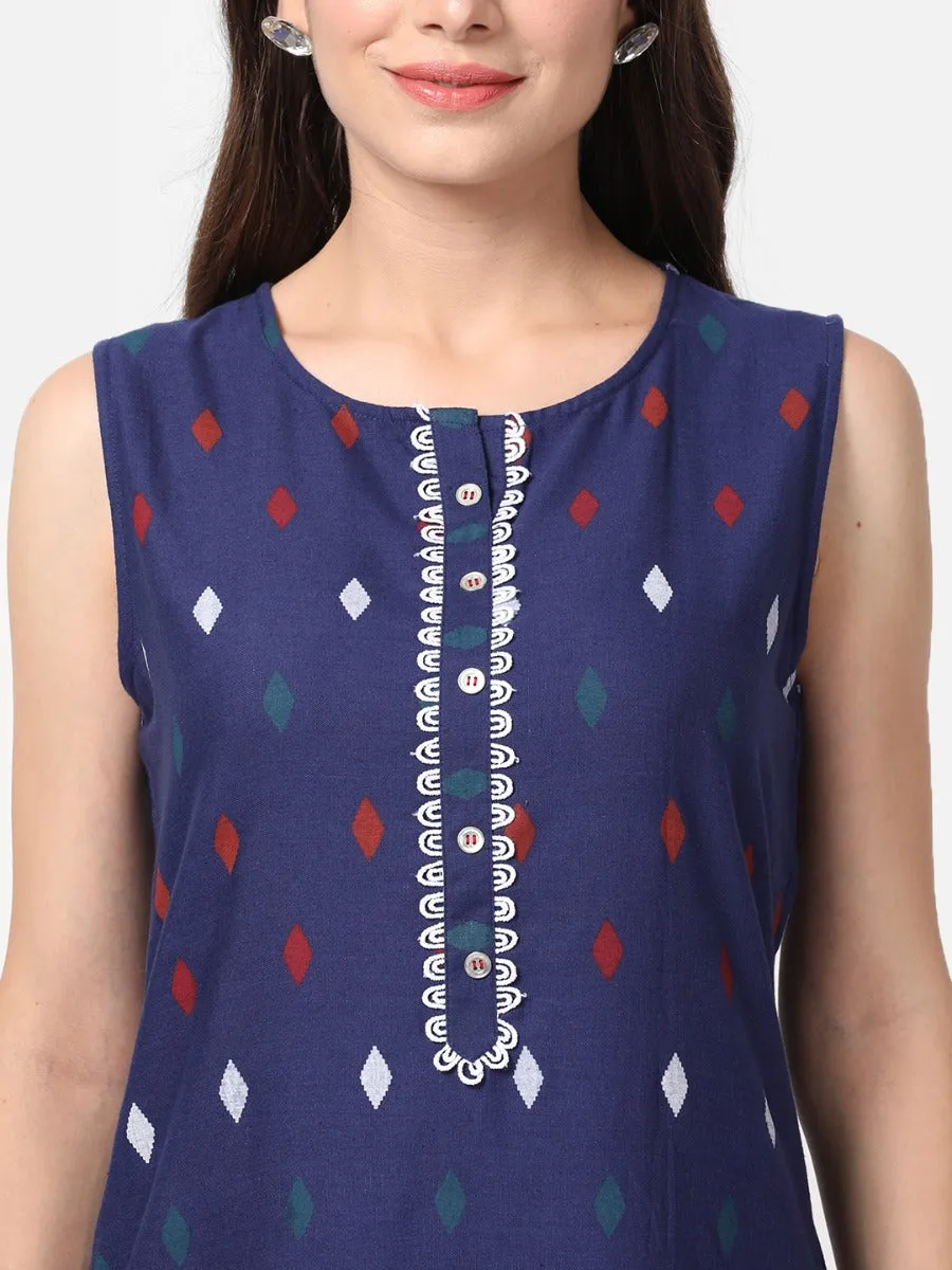 Blue Geometrical Printed Kurta With Harem Pant