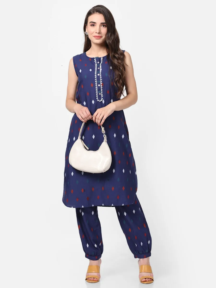 Blue Geometrical Printed Kurta With Harem Pant