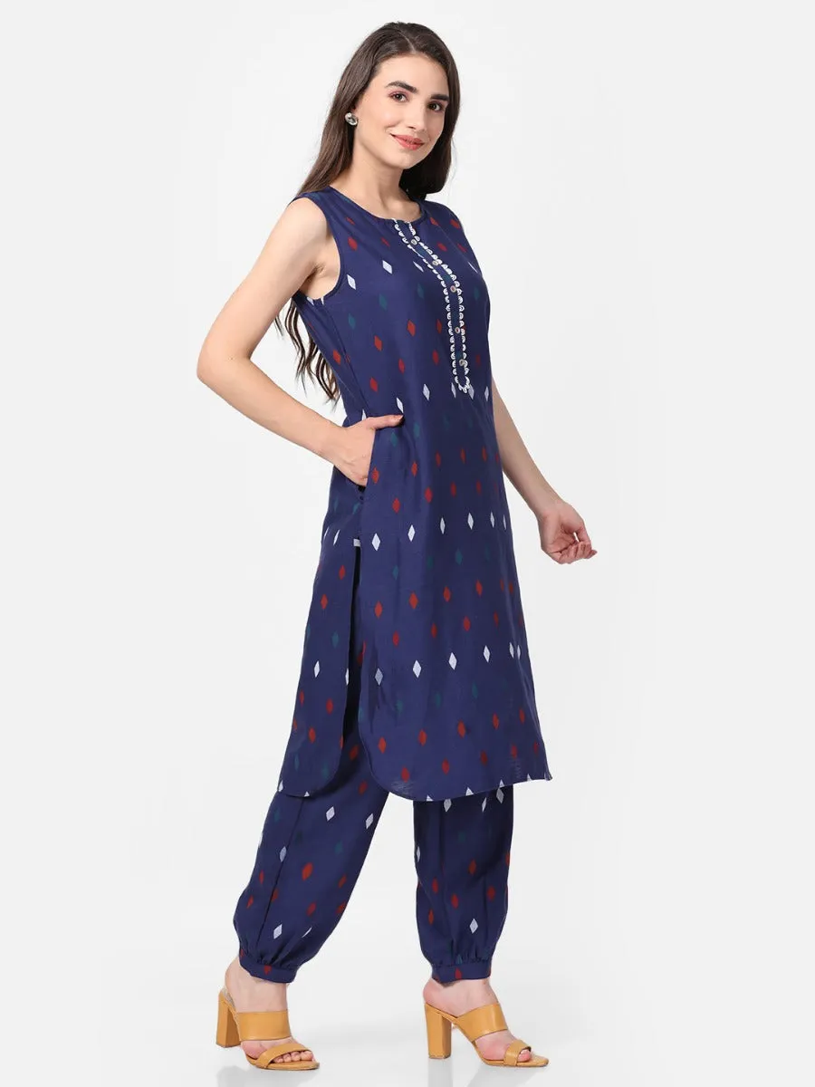 Blue Geometrical Printed Kurta With Harem Pant