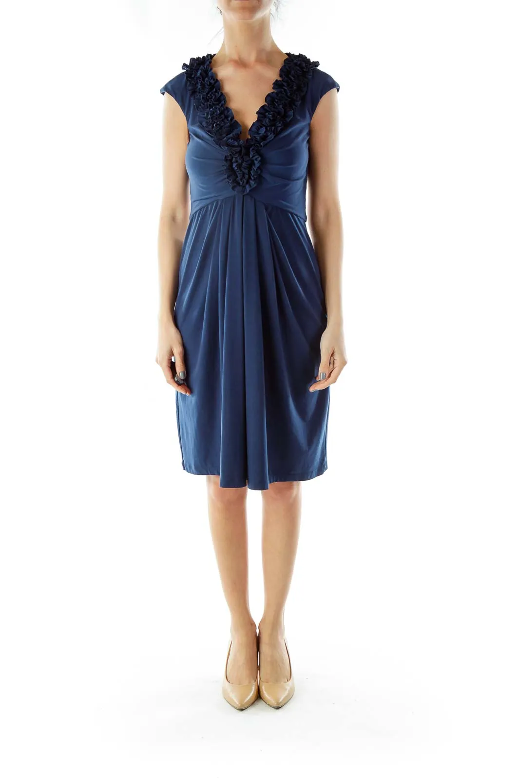 Blue Ruffled A-Line Cocktail Dress