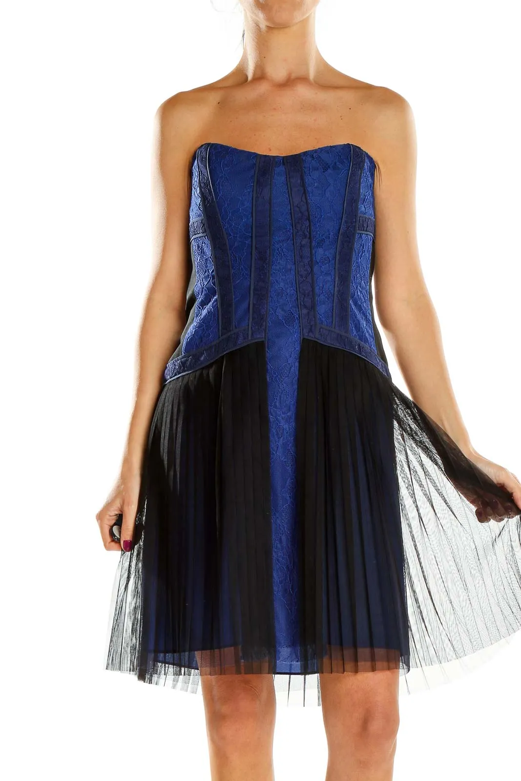 Blue Strapless Tulle Cocktail Dress