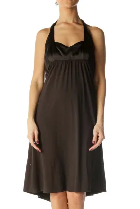 Brown Halter Knee Length Cocktail Dress