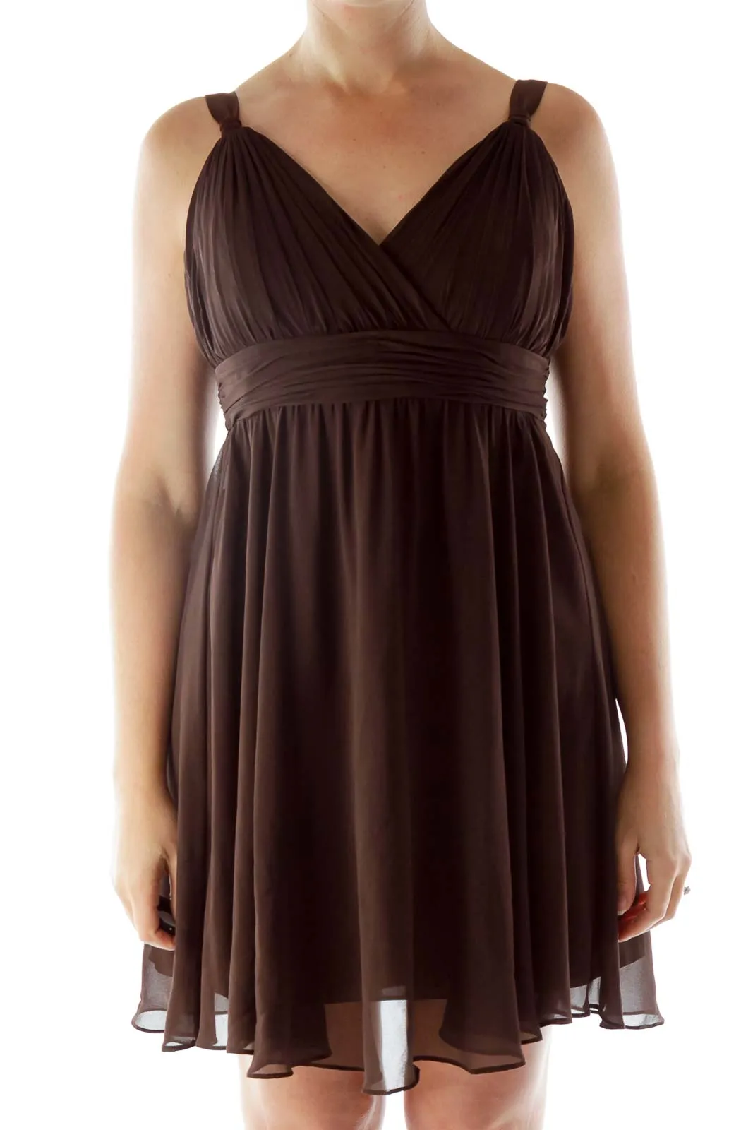 Brown V-Neck Chiffon Dress