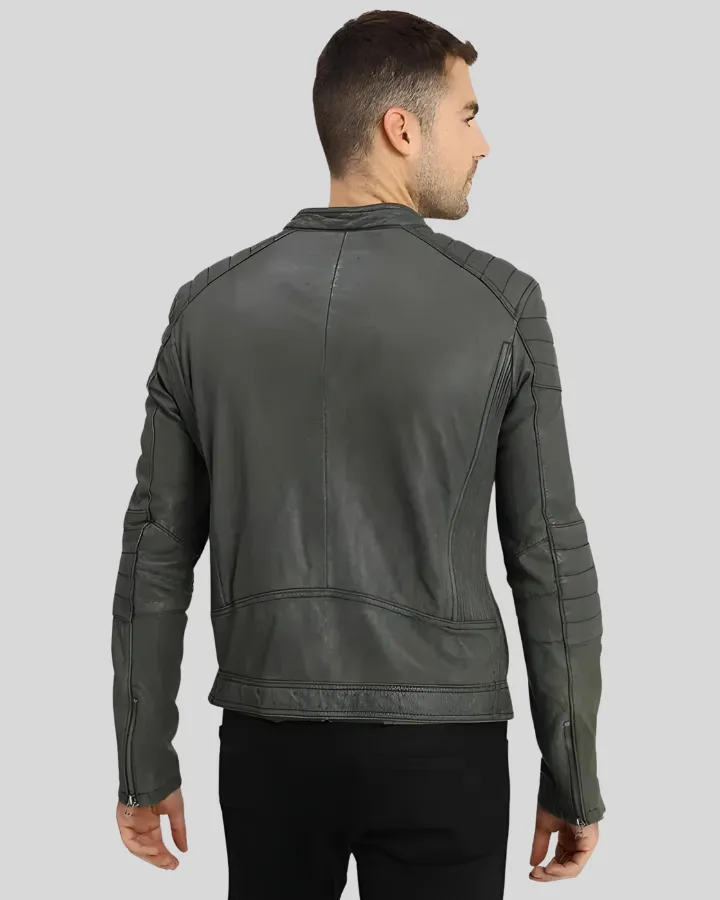 Buck Grey Biker Genuine Leather Jacket