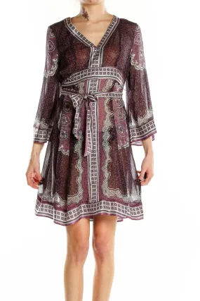 Burgundy Paisley Print Wrap Dress