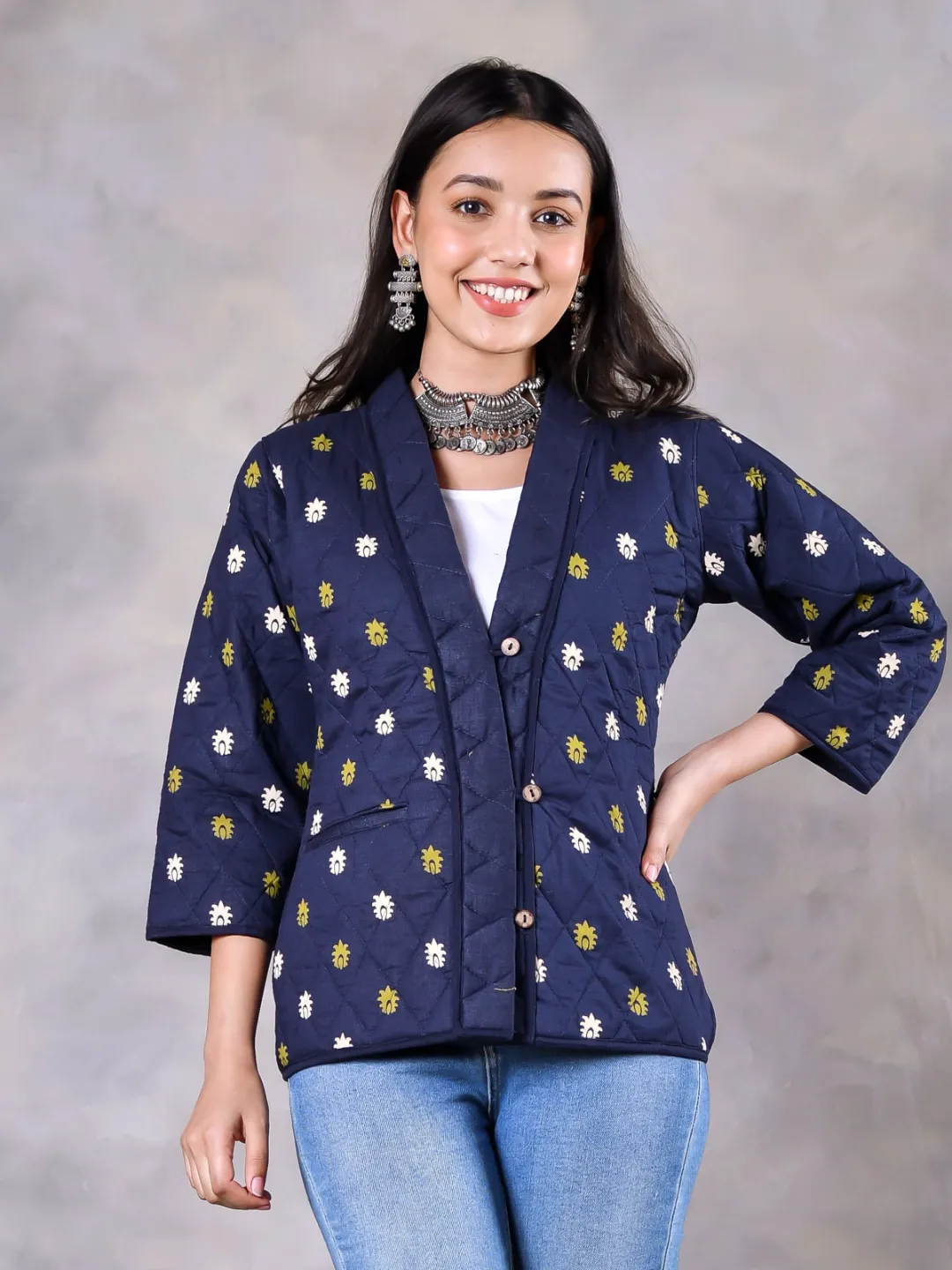 Gulmohar Space Blue Quilted Jacket