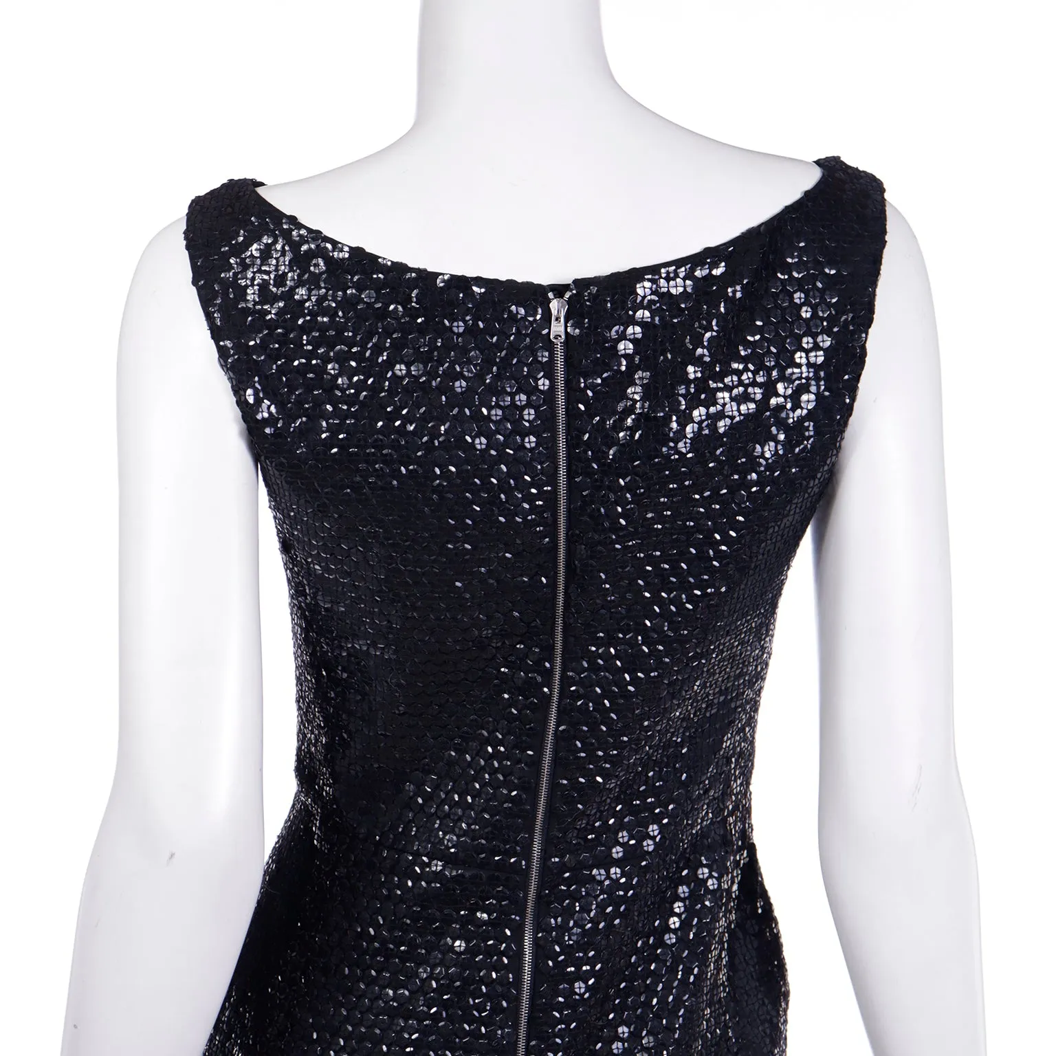 Isaac Mizrahi Vintage Black Sequin Bateau Neckline Sleeveless Evening Dress