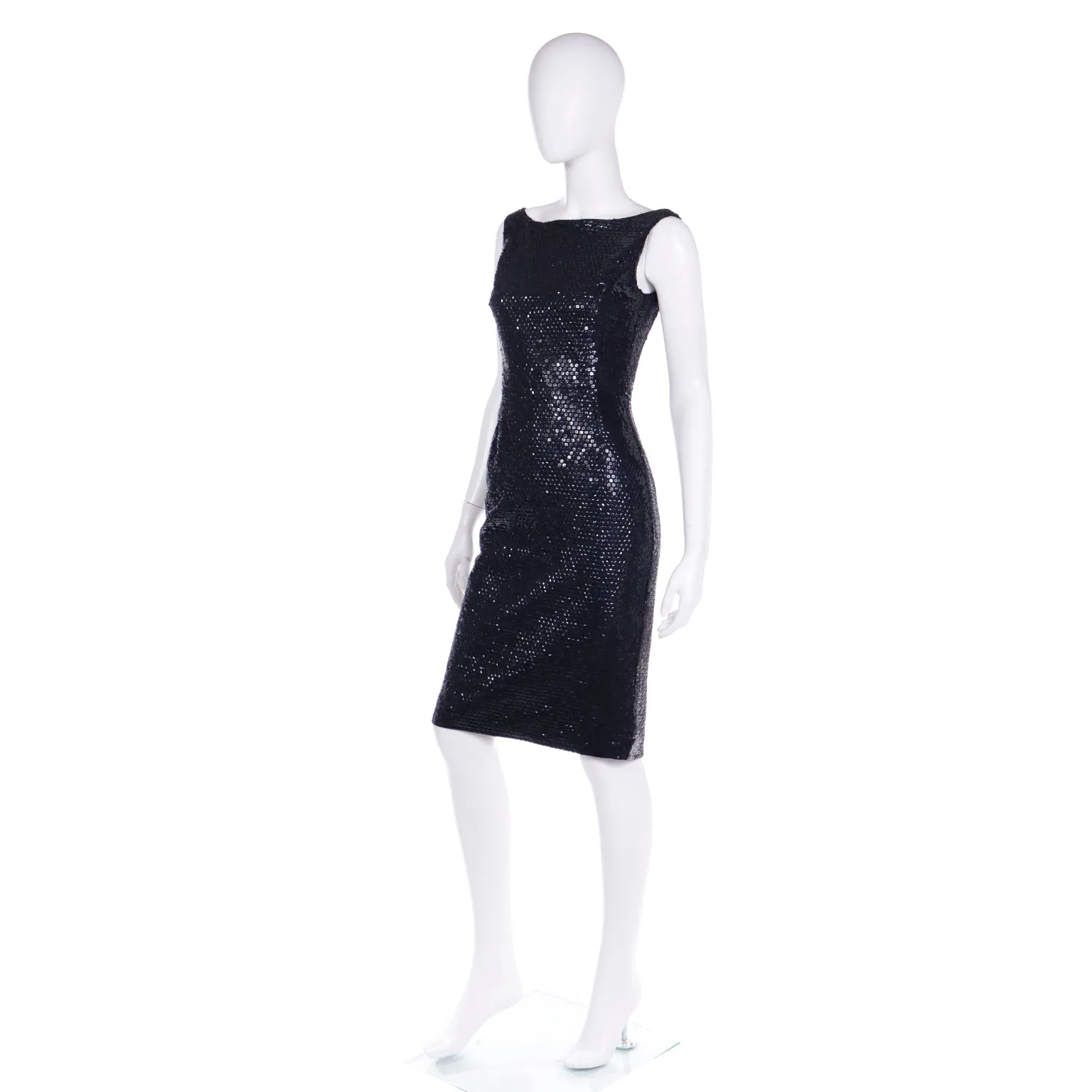 Isaac Mizrahi Vintage Black Sequin Bateau Neckline Sleeveless Evening Dress