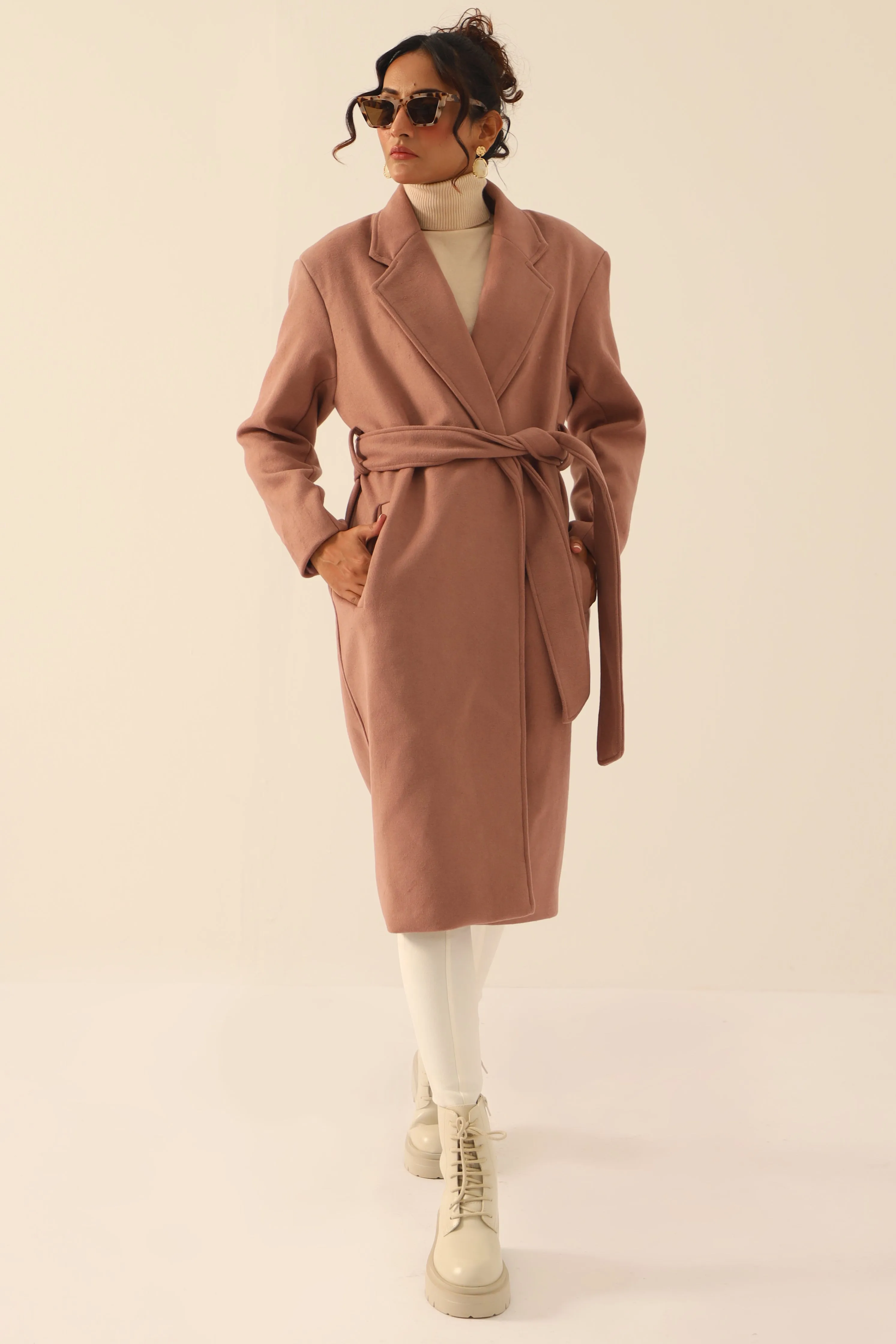 Julia Belted Long Coat Light Mauve