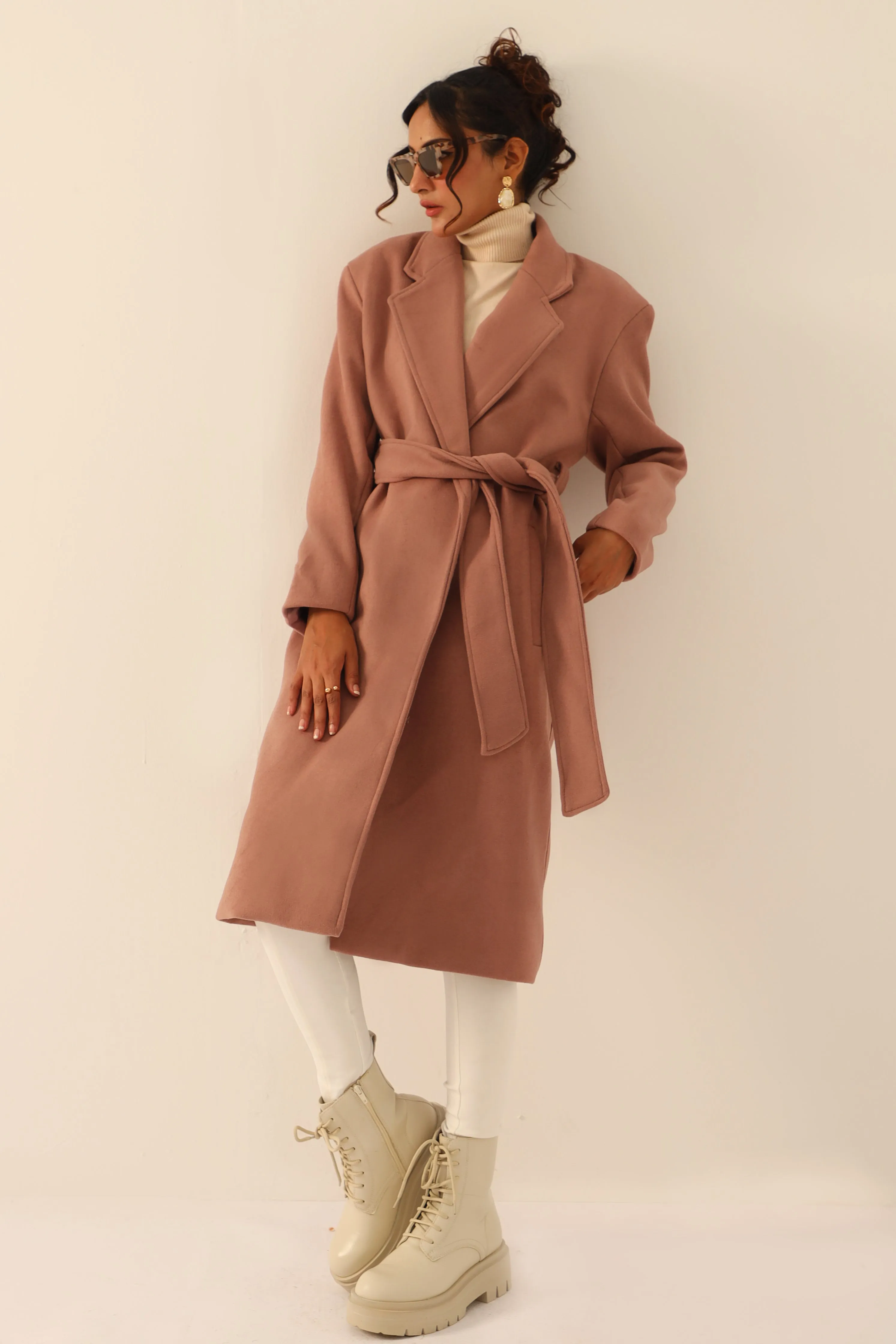 Julia Belted Long Coat Light Mauve