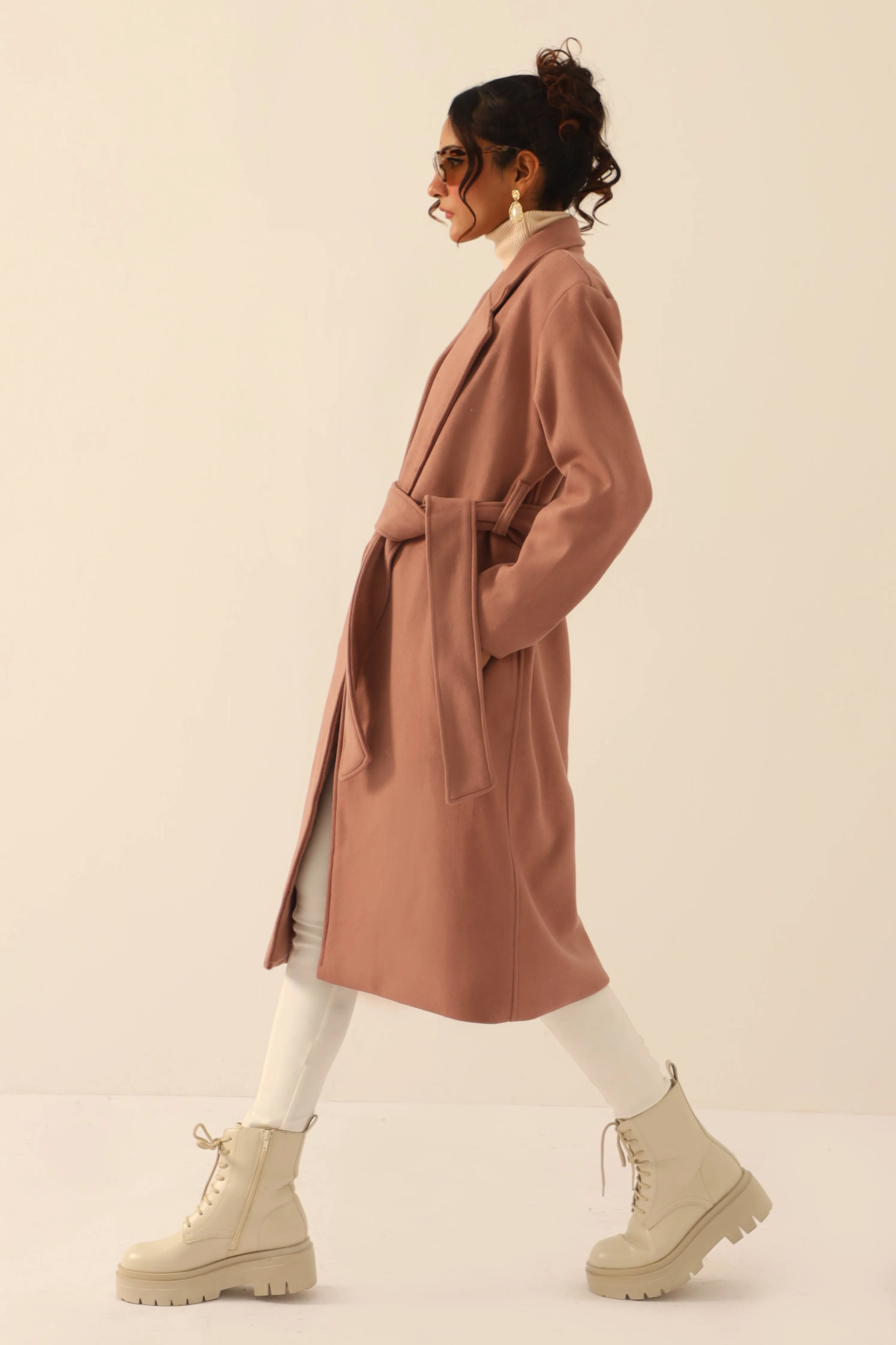 Julia Belted Long Coat Light Mauve