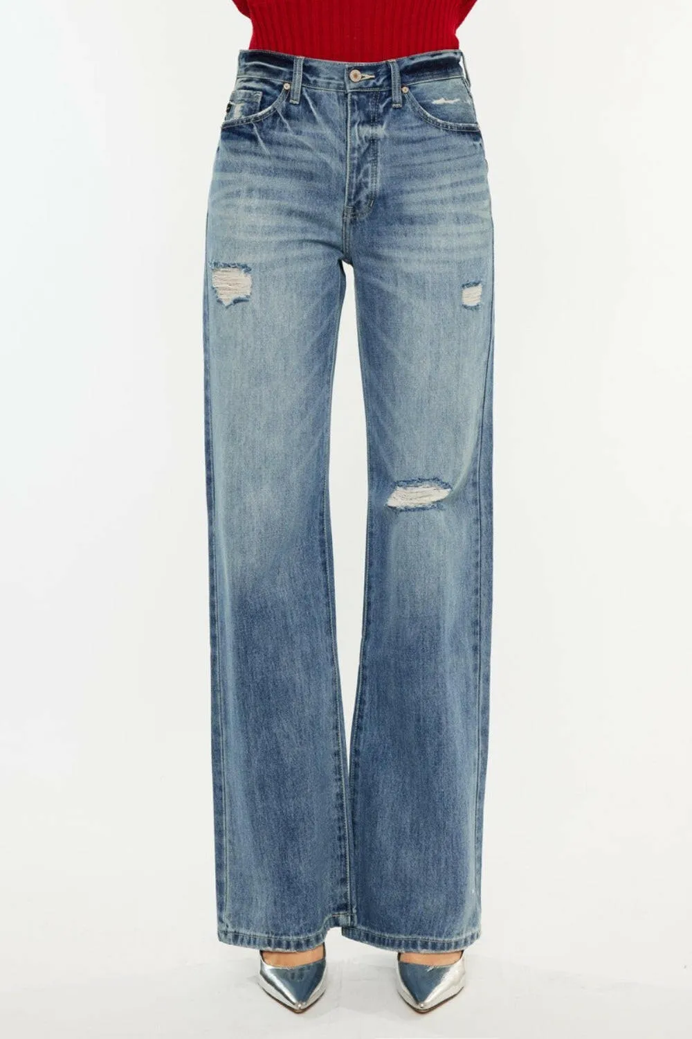 Kancan Distressed High Waist Bootcut Jeans