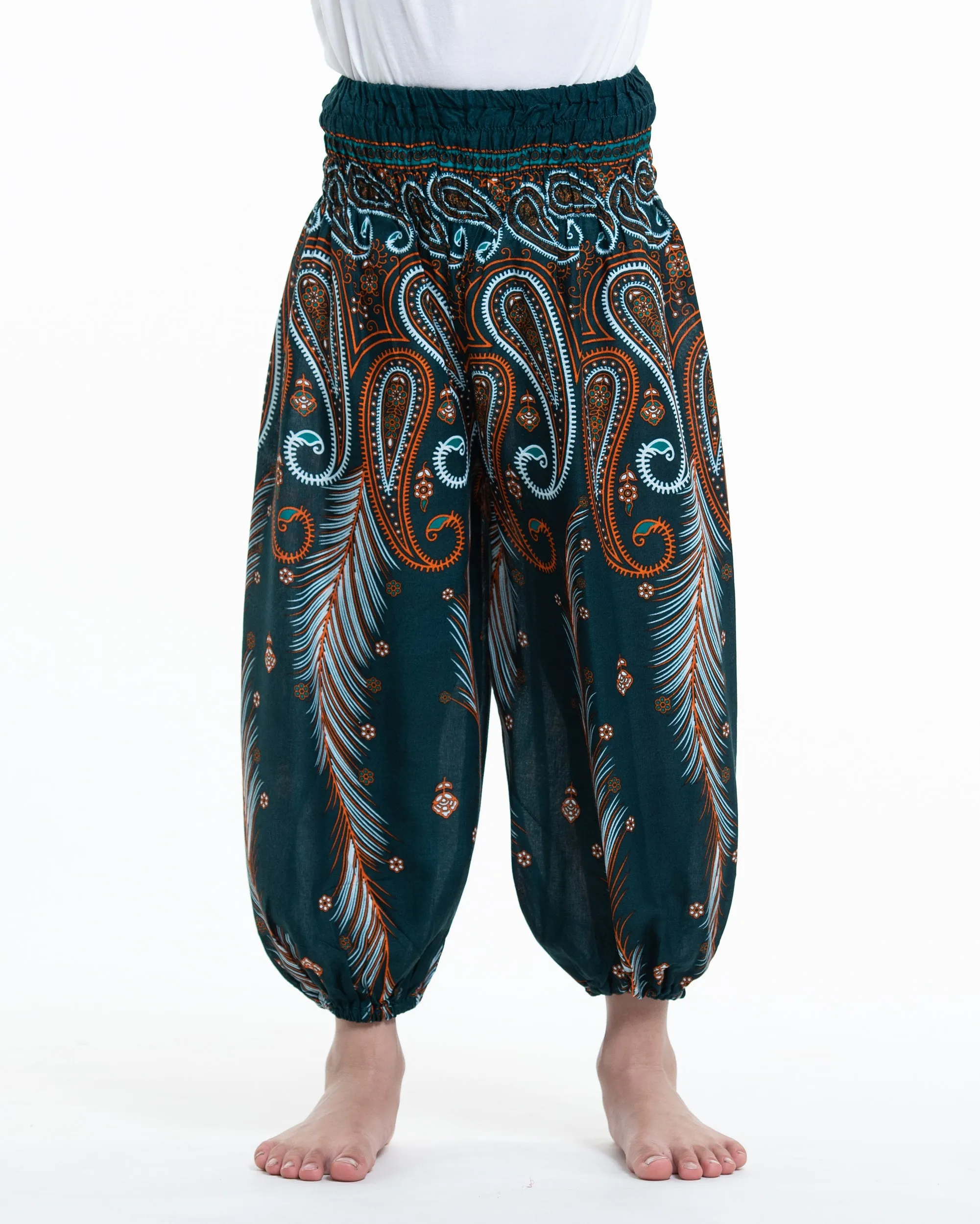 Kids Paisley Feathers Harem  Pants in Green