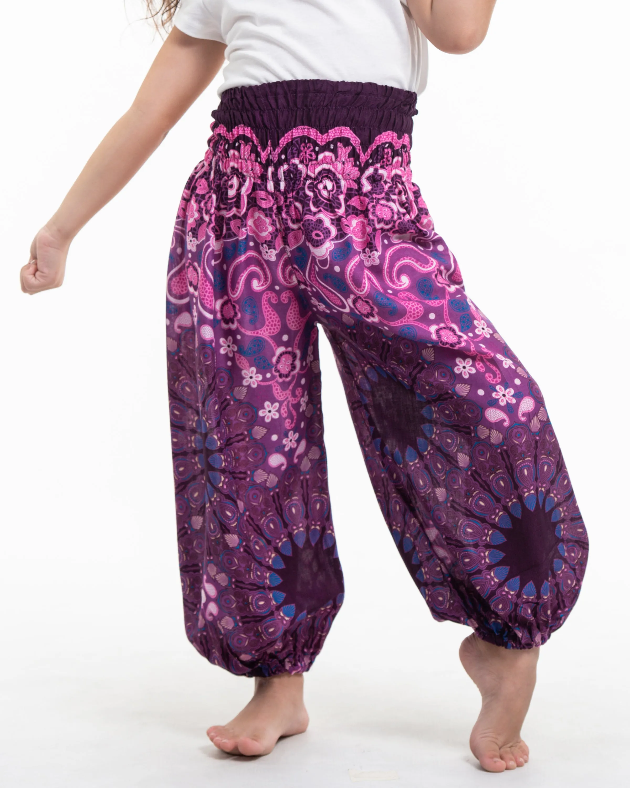 Kids Paisley Mandalas Harem Pants in Purple