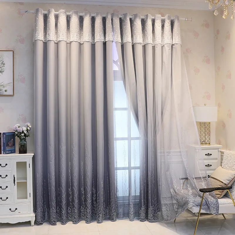 Lucia Embroidery Ombre Blackout Thermal Soundproof Custom Curtain