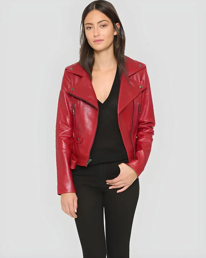 Mavis Red Biker Leather Jacket