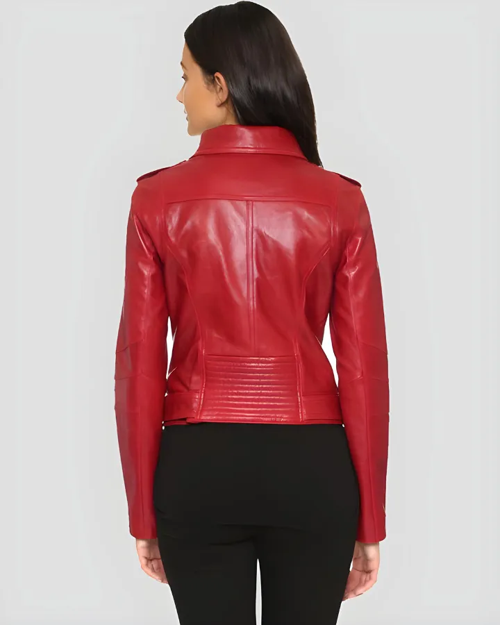 Mavis Red Biker Leather Jacket