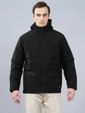 Men's Black Solid Hooded Neck Winter Jacket