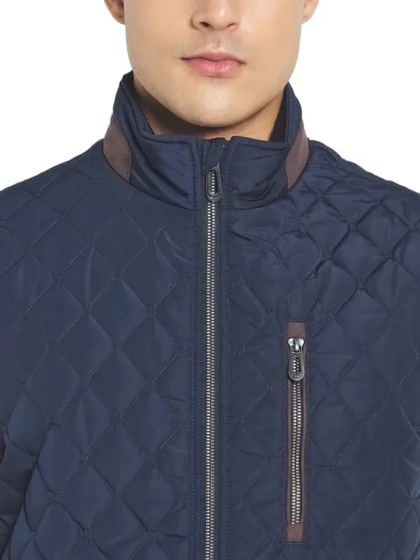 Mettle Men Navy Blue Solid Quilted Jacket