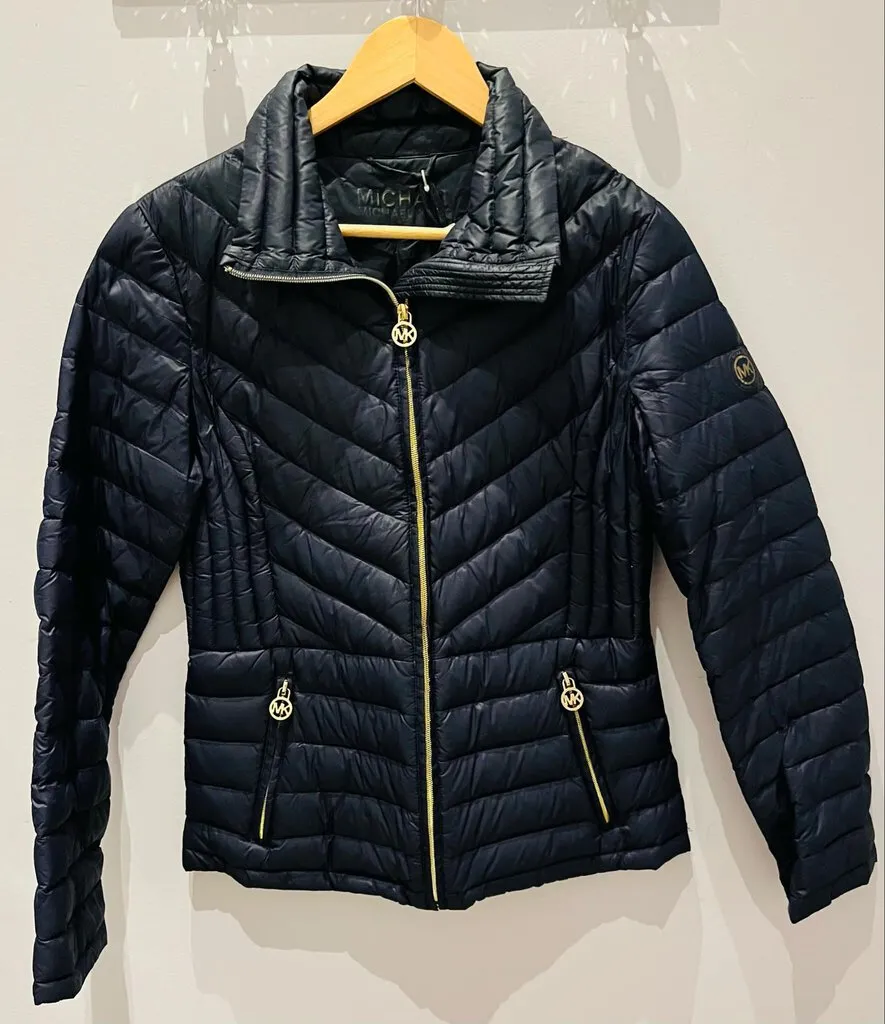 Michael Kors Navy Blue Packable Puffer Jacket - Size Small