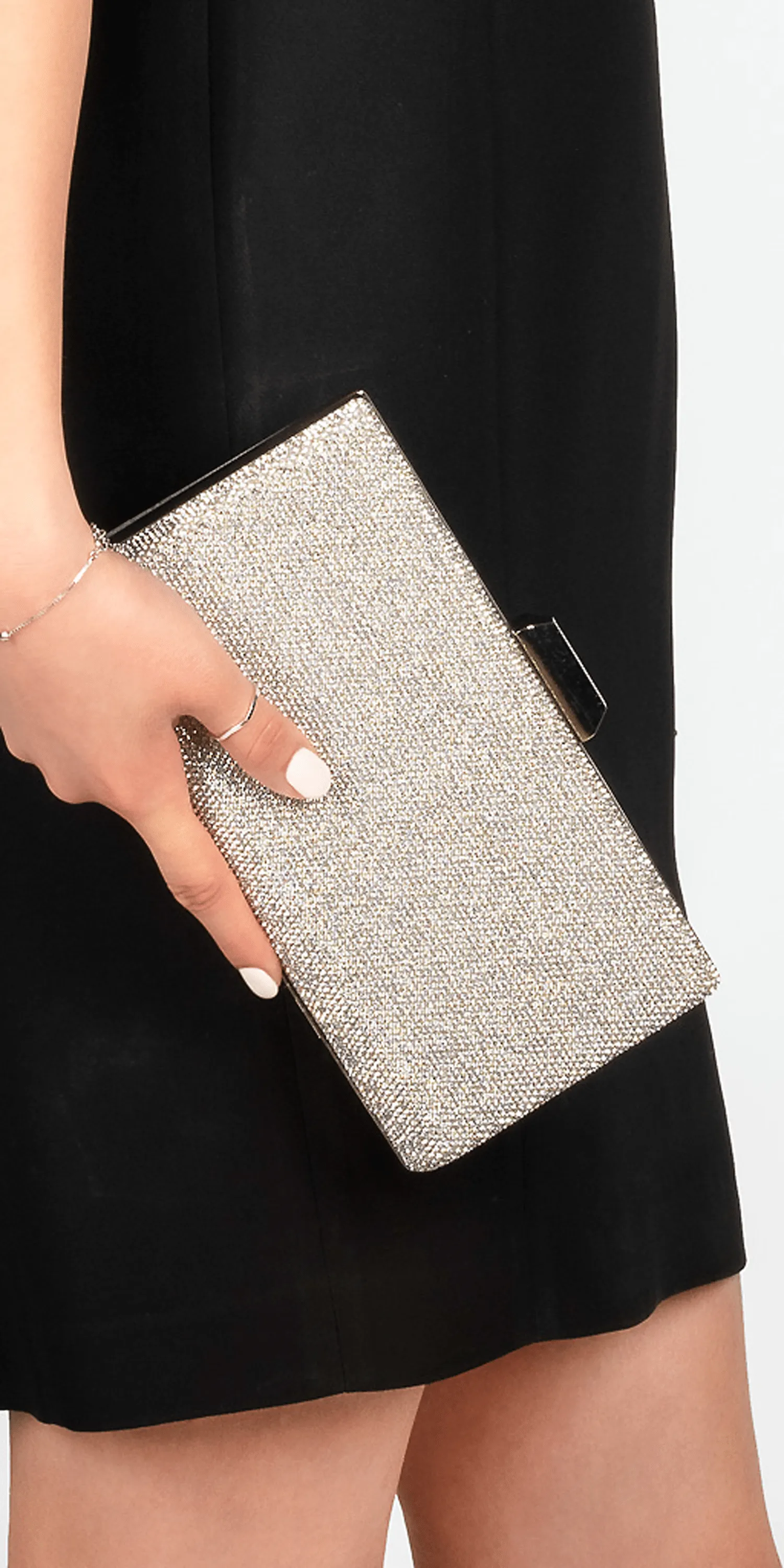 Micro Rhinestone and Satin Metal Top Handbag