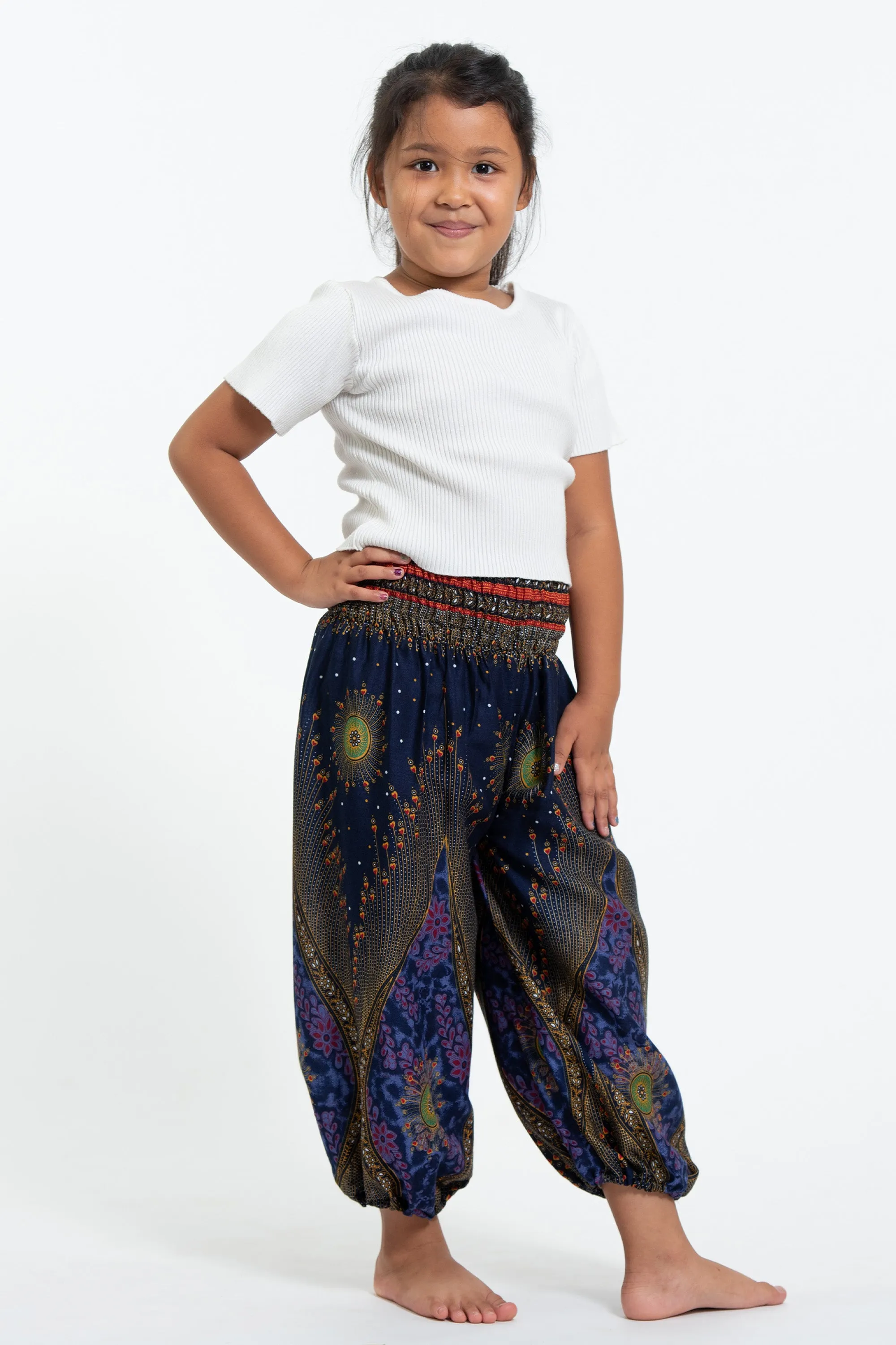 Peacock Eye Kids Harem Pants in Navy