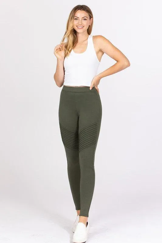 Pintuck Detail Moto High Waist Leggings- 2 Colors