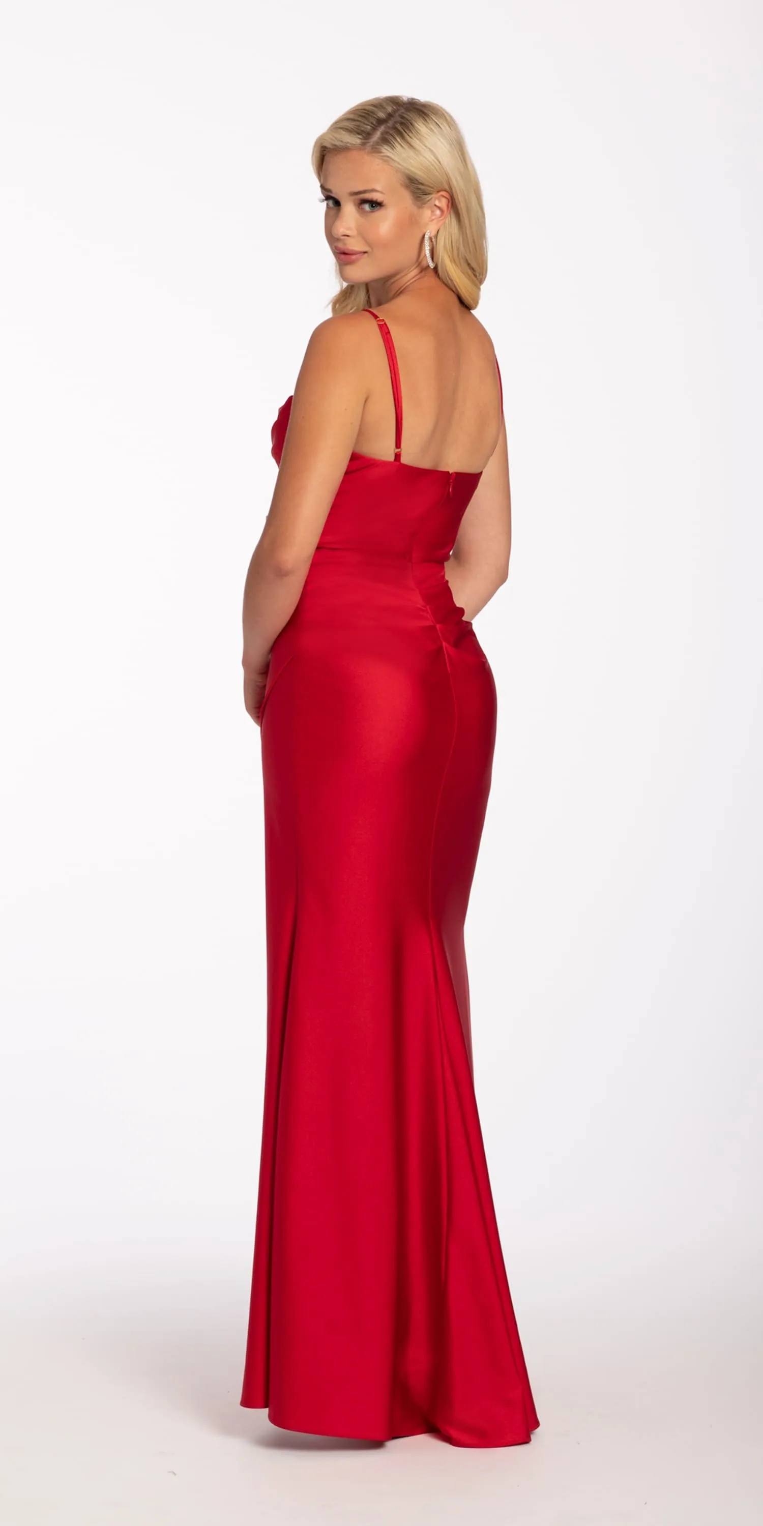 Satin Drape Corset Column Dress with Sweep Train