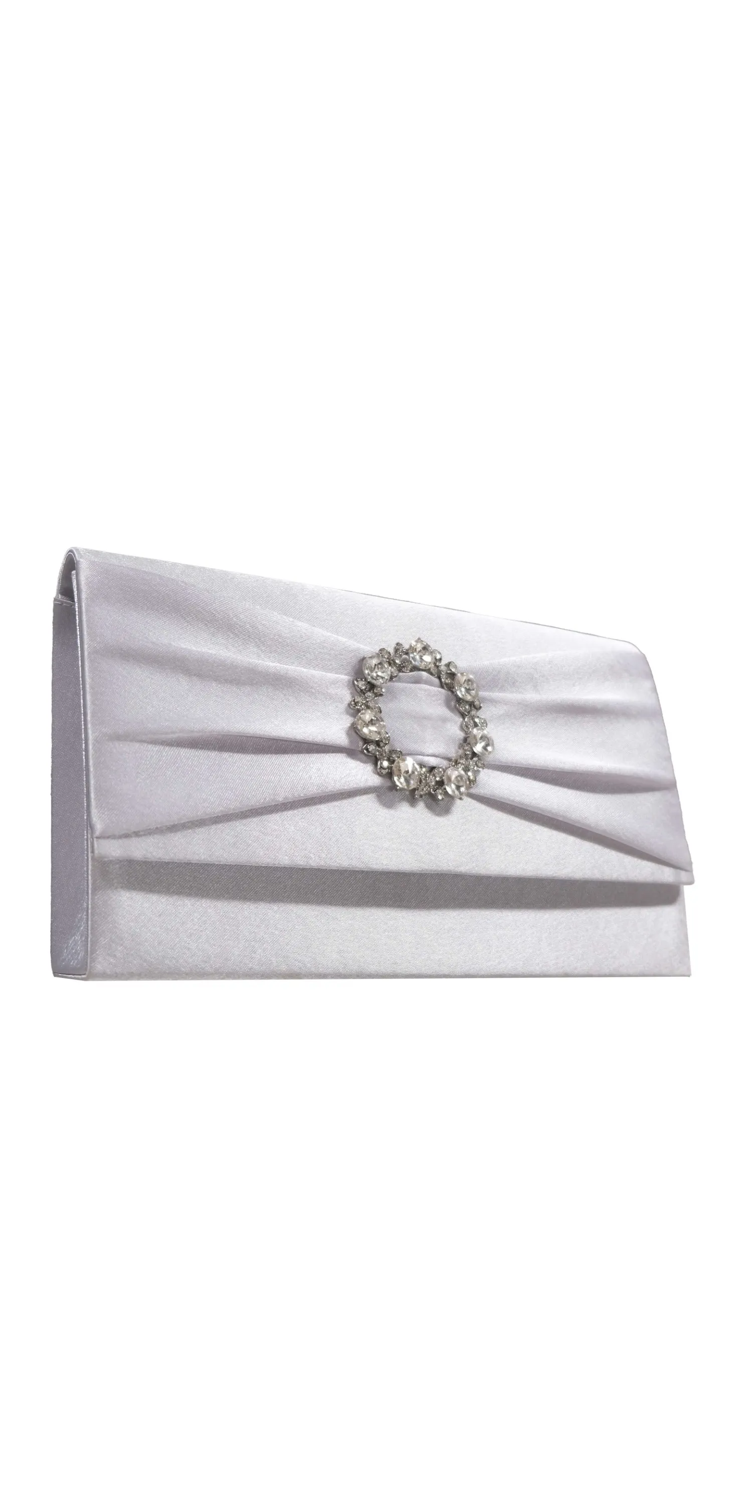 Satin Pleated Handbag with Rhinestone Brooch