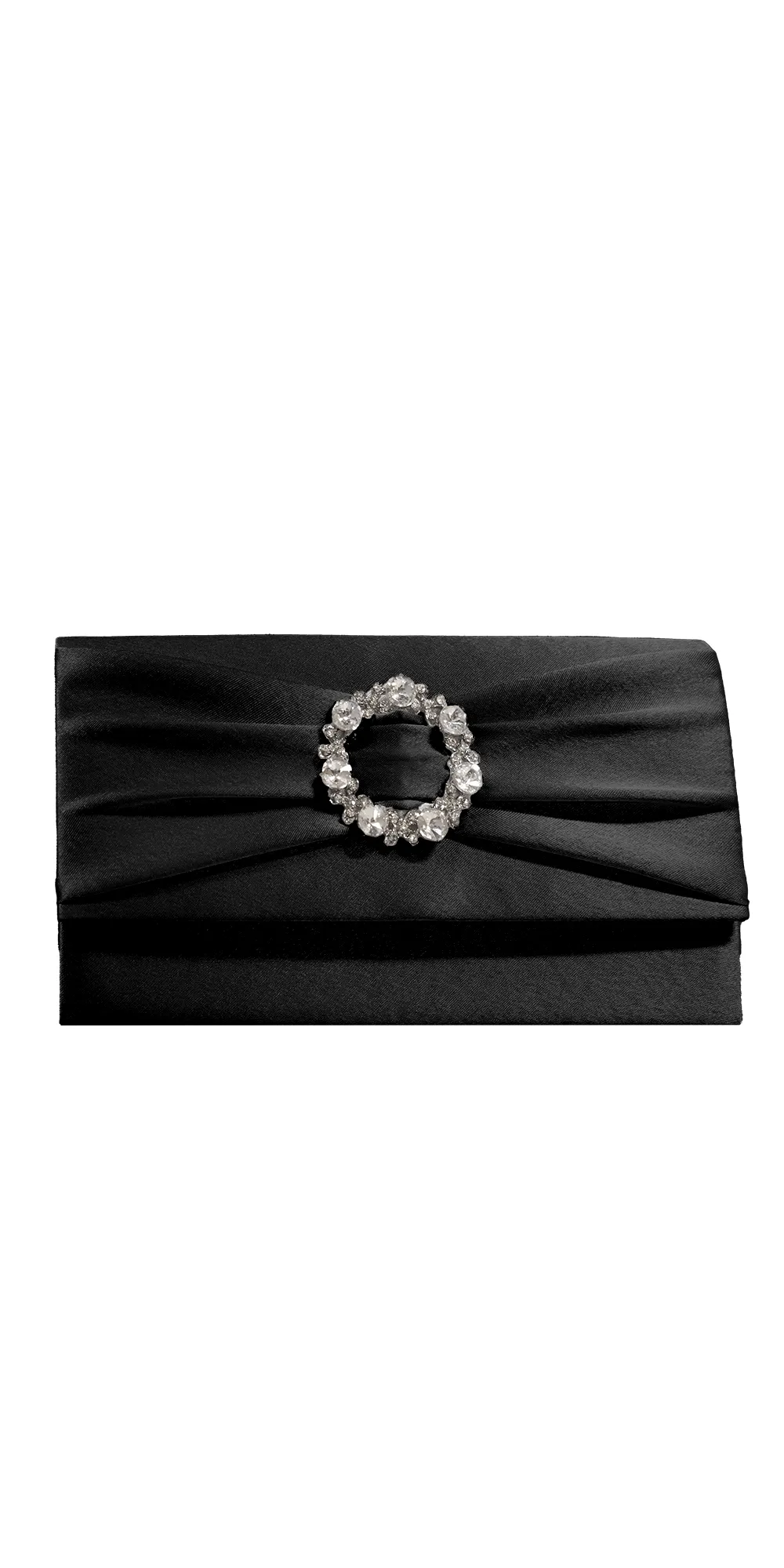 Satin Pleated Handbag with Rhinestone Brooch