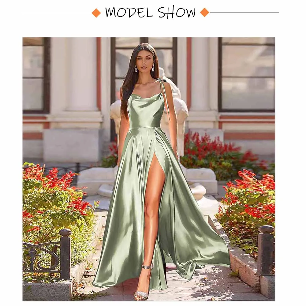 Sexy Mint Backless Lace Up Evening Party Gown Green Satin Slip Slit Leg Square Neck Summer Light Long Dresses Wedding