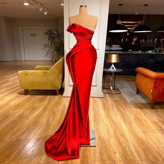 Sexy Red One Shoulder Long Prom Dress SS405