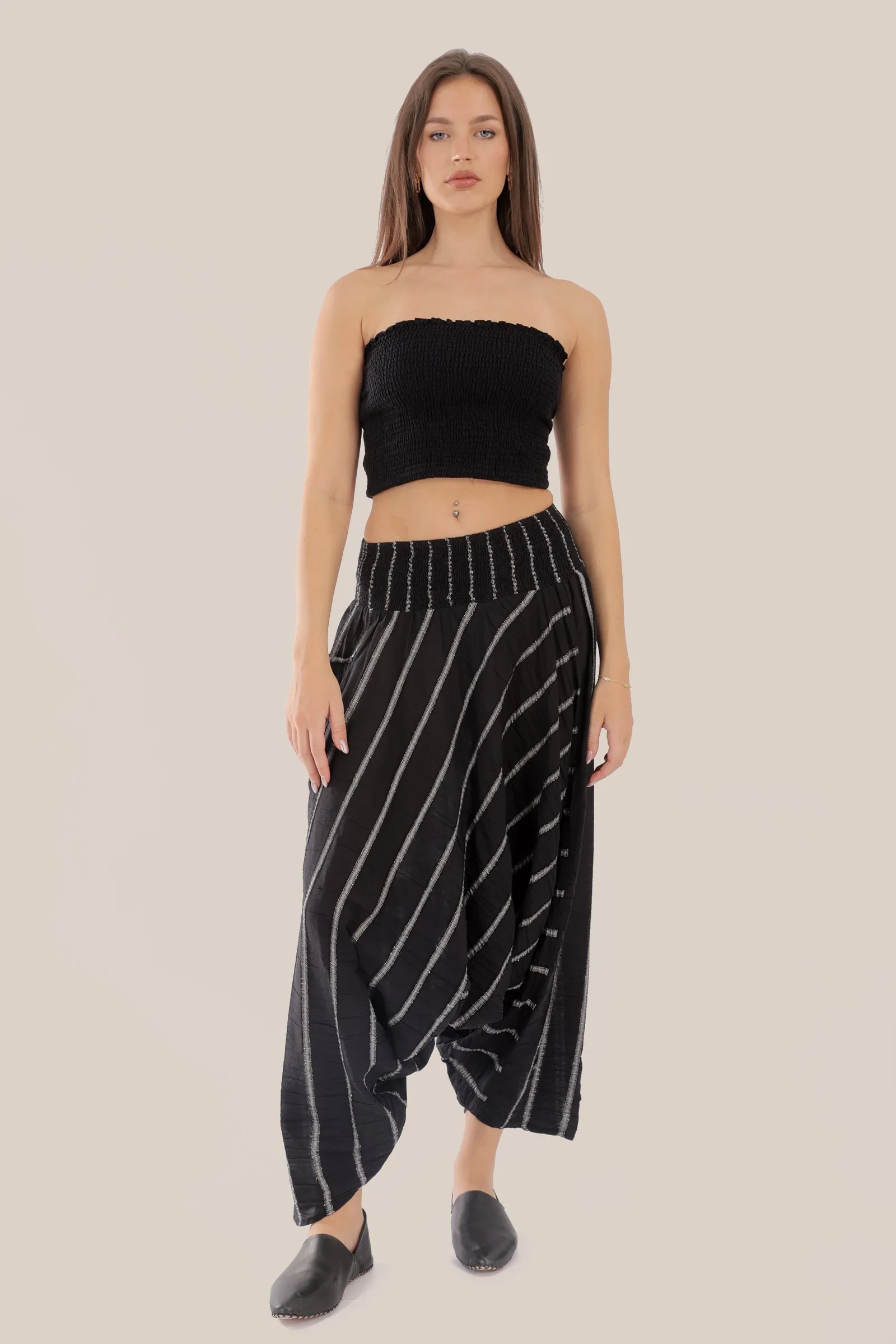 Striped  harem pants with elastic waistband