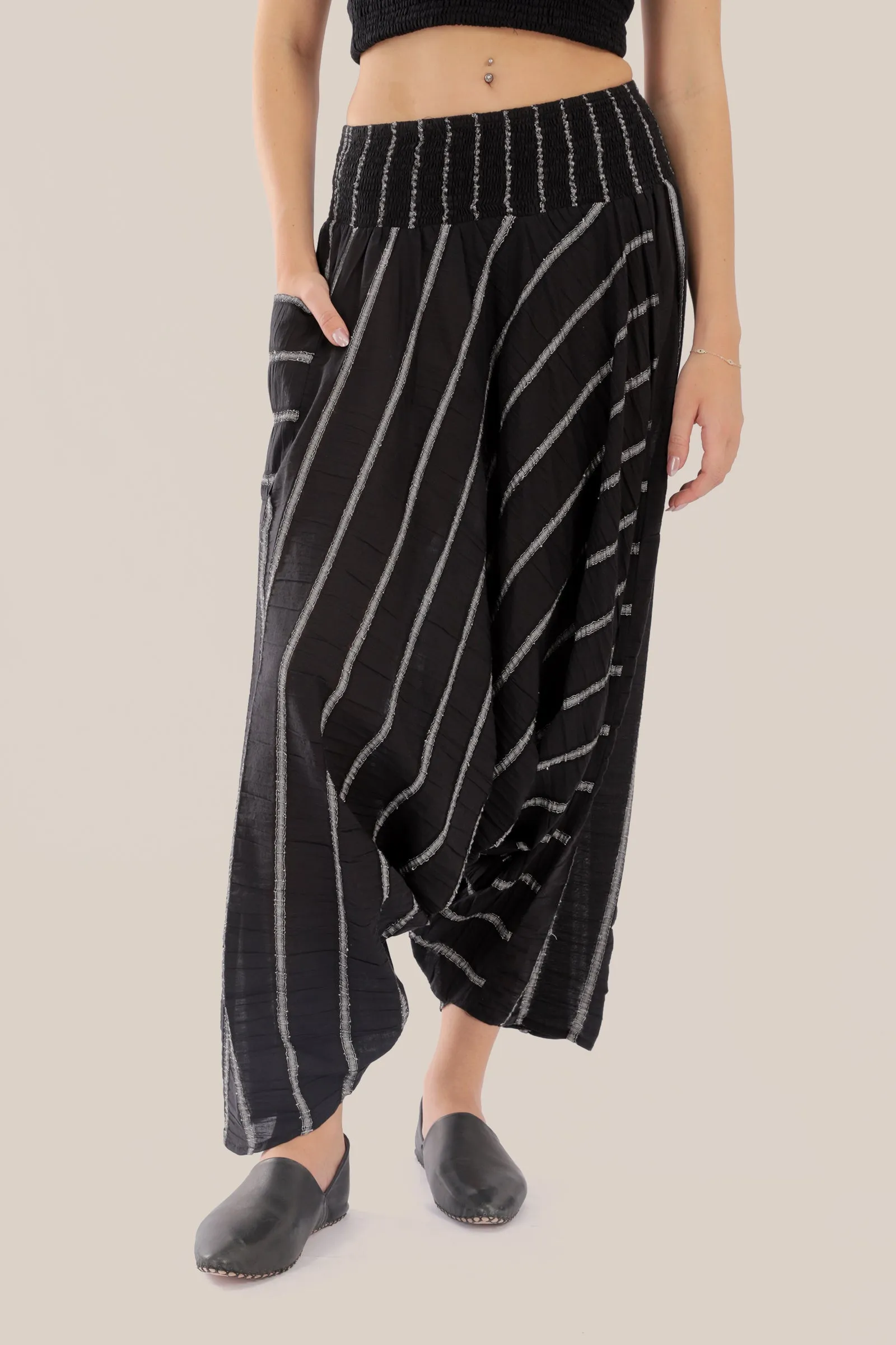 Striped  harem pants with elastic waistband