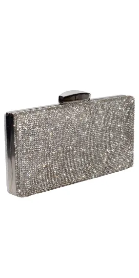 Tonal Rhinestone Metallic Handbag with Top Closure