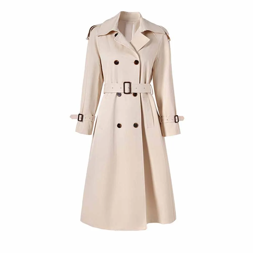 Women double breasted trench coat with belt