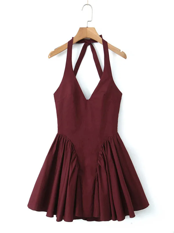 Women's Halter Mini Dress with Drop-Waist Fit & Flare Design